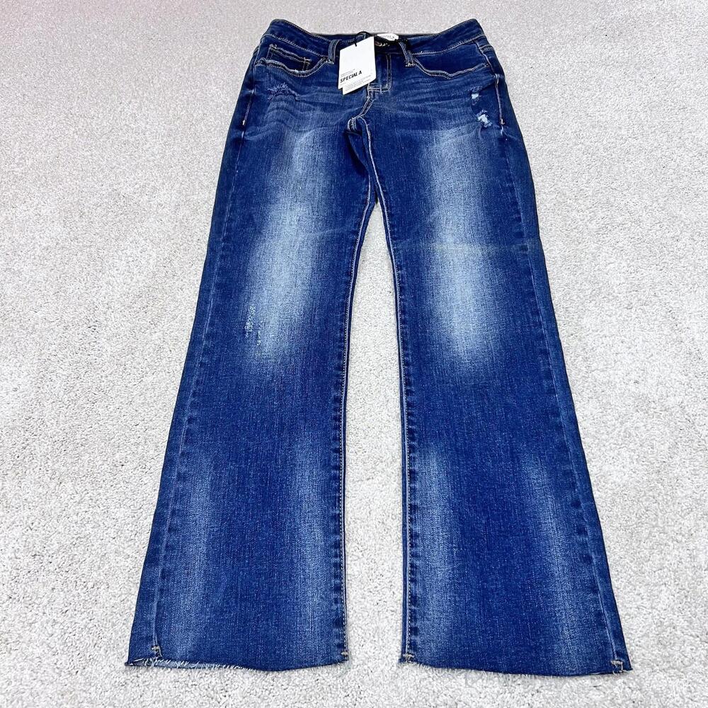 Special A Jeans Women’s Blue Straight Leg Distressed Pockets Size 1 NWT